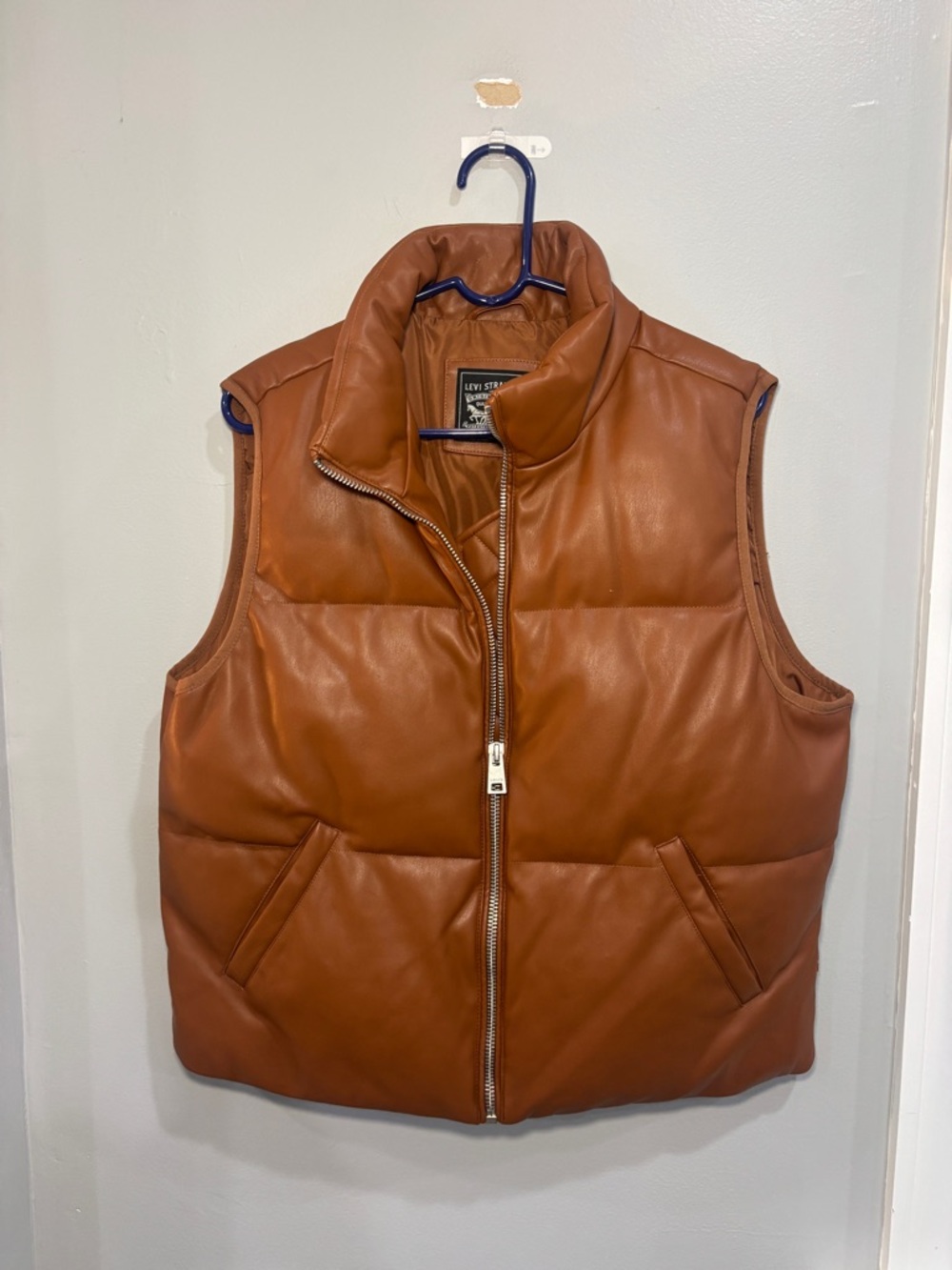 Levi's Women's Faux Leather Puffer Vest Camel Tan Quilted Large